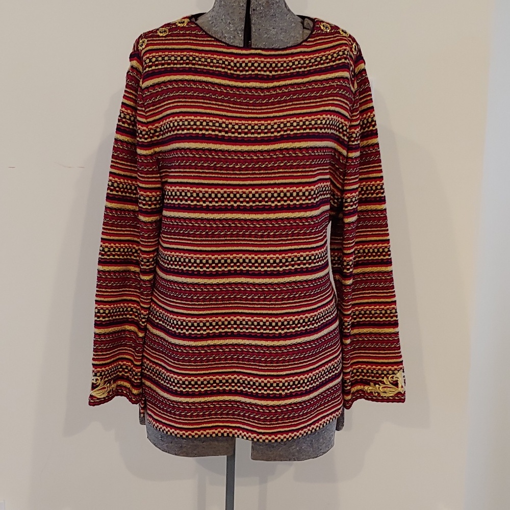 St John knit red cream logo buttons sweater sz S